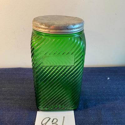 Antique Green Depression Glass Hoosier Canister