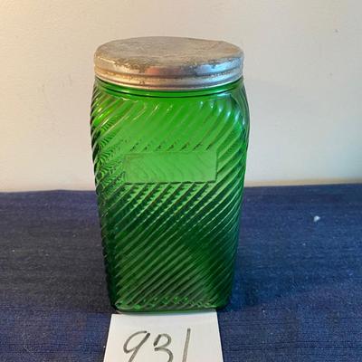 Antique Green Depression Glass Hoosier Canister