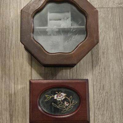 (2) Wood & Glass Jewelry Boxes