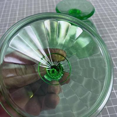 Covered Footed Green Depression Glass Dish