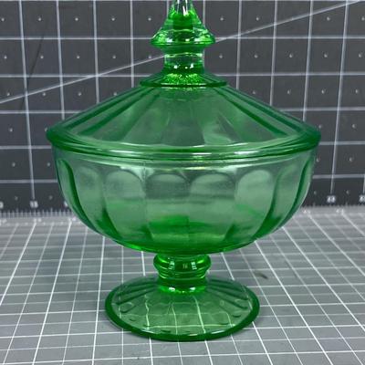 Covered Footed Green Depression Glass Dish