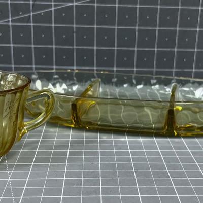 Amberware Divided Serving (some call it a relish tray) and a Cup