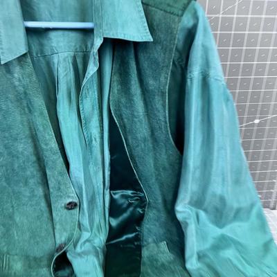 Green Silk Shirt with a leather Vest, VINTAGE