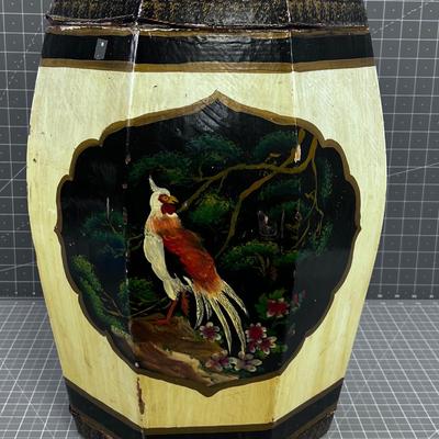 UNIQUE Asian Drum Shape Box Table Hand Painted INTERESTING~ 