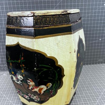 UNIQUE Asian Drum Shape Box Table Hand Painted INTERESTING~ 