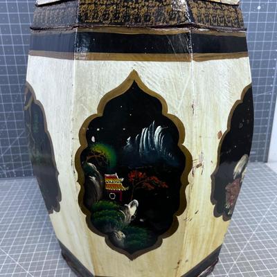 UNIQUE Asian Drum Shape Box Table Hand Painted INTERESTING~ 