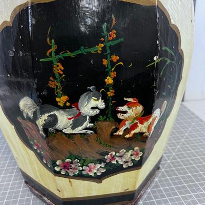 UNIQUE Asian Drum Shape Box Table Hand Painted INTERESTING~ 