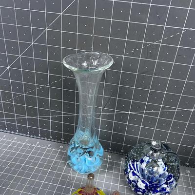 Hand Blown GLASS Paperweight Collection Plus Ashtray and Bud Vase