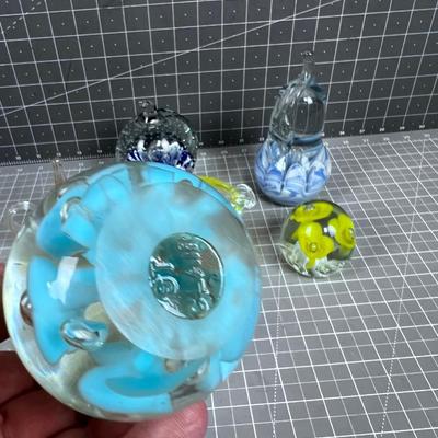 Hand Blown GLASS Paperweight Collection Plus Ashtray and Bud Vase