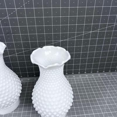 Pair of Hobnail Milk Glass Lampshades