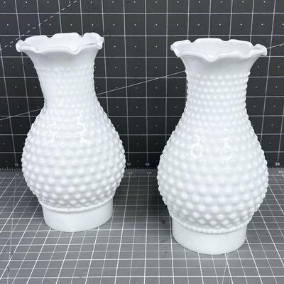 Pair of Hobnail Milk Glass Lampshades