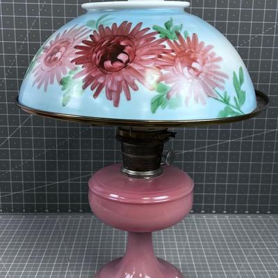 Antique Hand Painted All Glass Kerosene LAMP