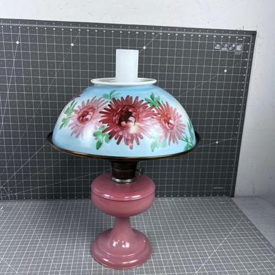 Antique Hand Painted All Glass Kerosene LAMP