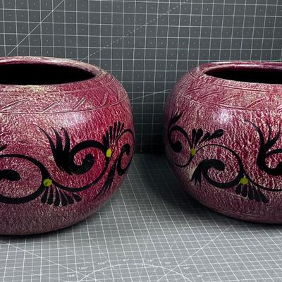 Pair of Mexican Terra Cotta Planters Red