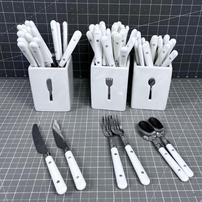 Set of WHITE: Forks, Knives & Spoons