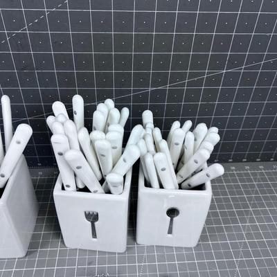 Set of WHITE: Forks, Knives & Spoons