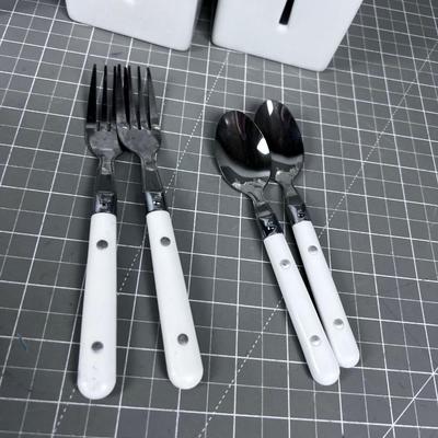 Set of WHITE: Forks, Knives & Spoons