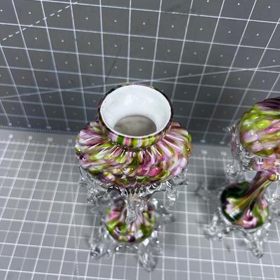 2 Hand Blown Cased Glass Candle Sticks or Bud Vase, GORGEOUS ! 