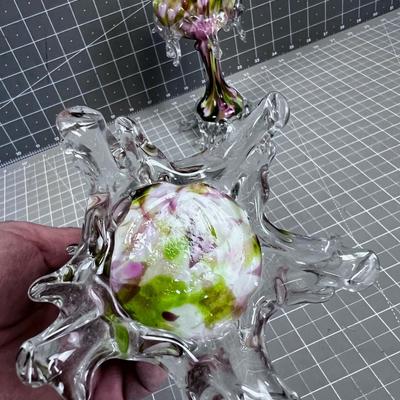 2 Hand Blown Cased Glass Candle Sticks or Bud Vase, GORGEOUS ! 