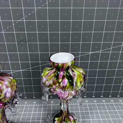 2 Hand Blown Cased Glass Candle Sticks or Bud Vase, GORGEOUS ! 