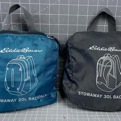 2 NEW in the Package Eddie Bauer Stow-a-way Back Packs 