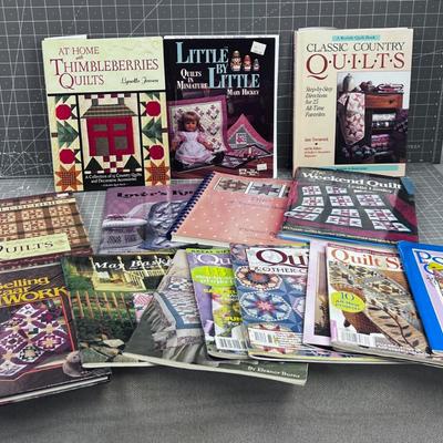 Large Grouping of Quilting Books and Magazines 