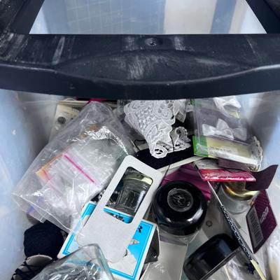 Large lot of Crafting and Sewing in a 3 Drawer Plastic Rolling Bin