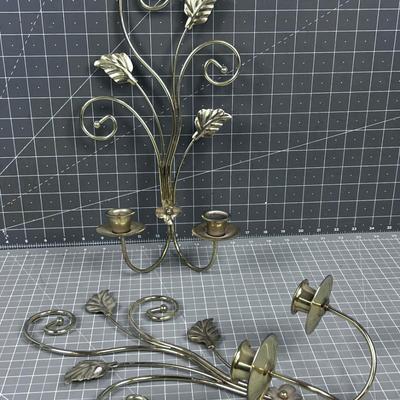 2 GOLD Toned Wall Sconce Candle Holders