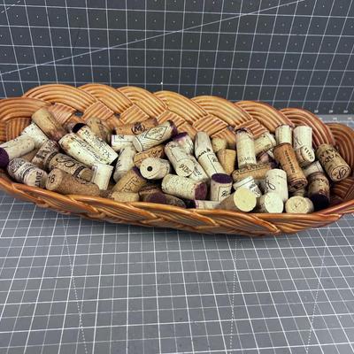 Ceramic Bread Basket FULL OF WINE Corks