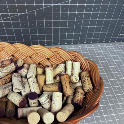 Ceramic Bread Basket FULL OF WINE Corks