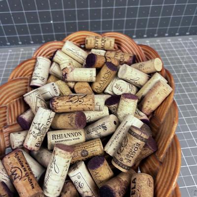 Ceramic Bread Basket FULL OF WINE Corks
