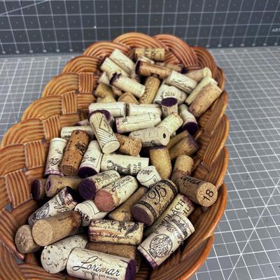 Ceramic Bread Basket FULL OF WINE Corks