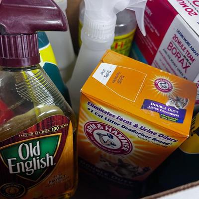 Box of Used and Opened Cleaning Products