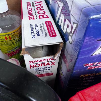 Box of Used and Opened Cleaning Products