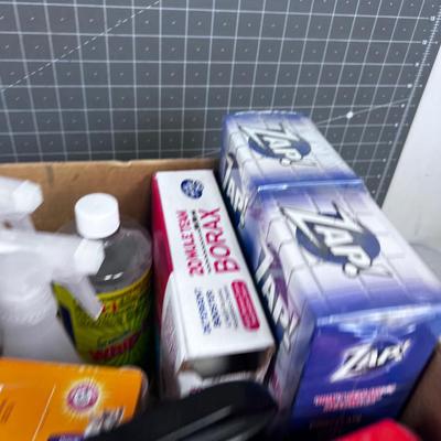 Box of Used and Opened Cleaning Products