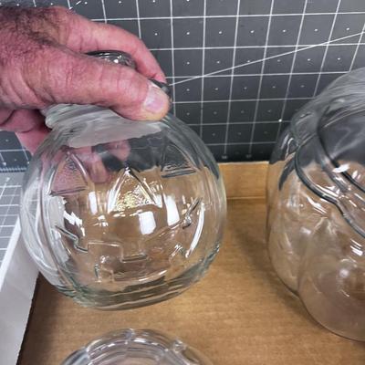 Tray of 5 lidded Glass Pumpkins 