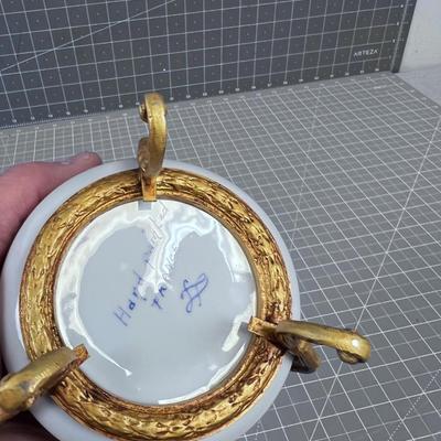 NICE! Hand Painted Limoges Footed Bowl, with attached metal  