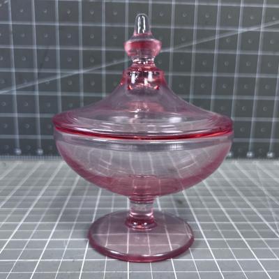 Nice Covered Pink Depression Glass Footed Dish