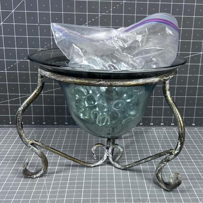 Iron, Glass, Clear Rocks. Center Piece