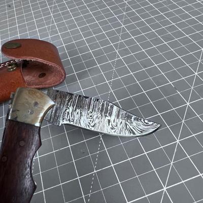 Vintage DAMASCUS Folding Knife with Sheath 