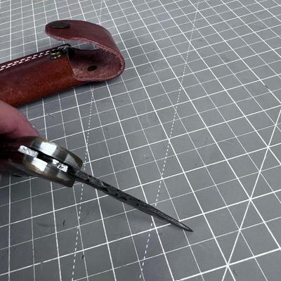 Vintage DAMASCUS Folding Knife with Sheath 
