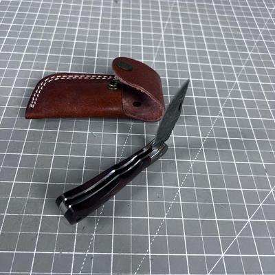 Vintage DAMASCUS Folding Knife with Sheath 