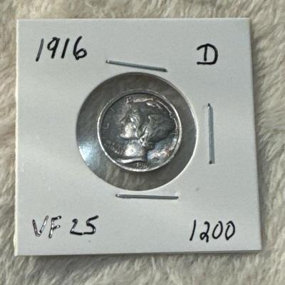 1916 D MERCURY DIME VF 25 US 10c