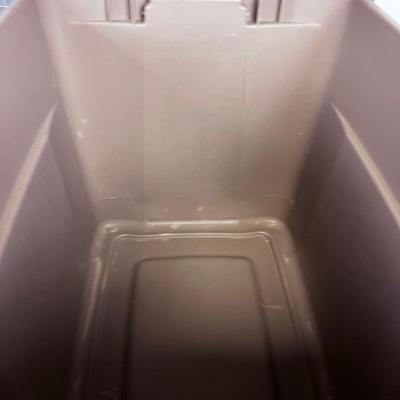 2 Storage Tubs with Lids; Tan and Clear