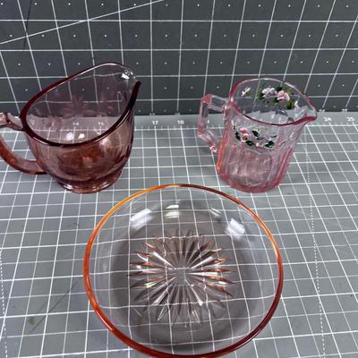 Depression Glass (3) Pink Mixed Lot
