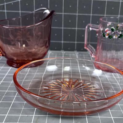 Depression Glass (3) Pink Mixed Lot