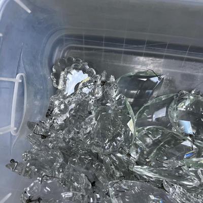 Small Tub Full of GLASS Chandelier Tear Drops, Antique Etc. 