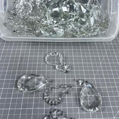 Small Tub Full of GLASS Chandelier Tear Drops, Antique Etc. 