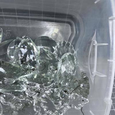 Small Tub Full of GLASS Chandelier Tear Drops, Antique Etc. 