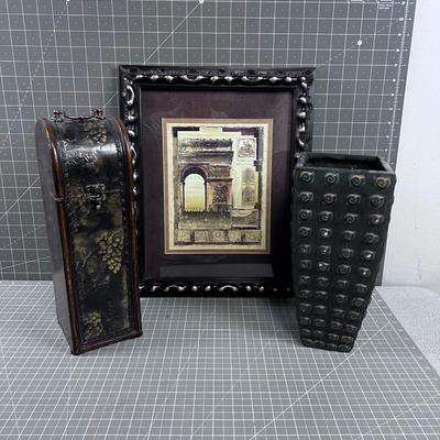 Wine Box, Vase and A Print Framed